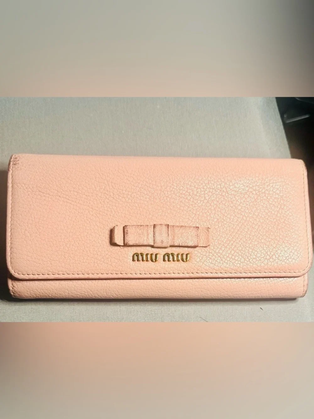Miu Miu Madras Fiocco Bow Continental Wallet Blush Pink Leather COA -GUC - Picture 1 of 16